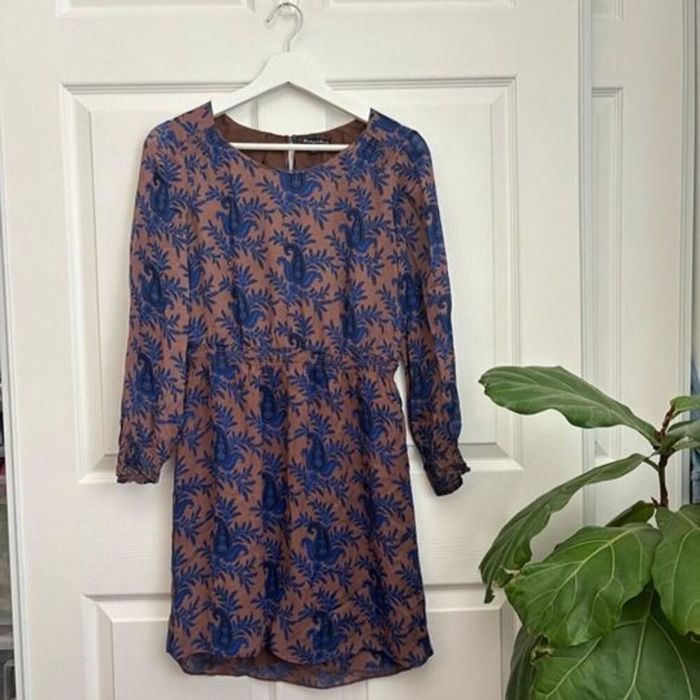 Madewell Broadway & Broome Silk Brown/Blue Paisley Pattern Dress Size 0